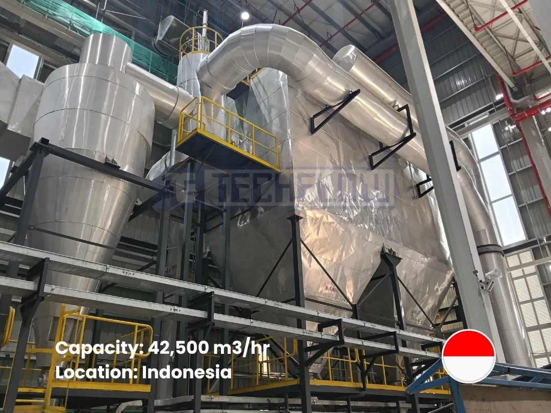 Industrial Boiler Bag Filter system installed in Indonesia with a capacity of 42,500 m³/hr.