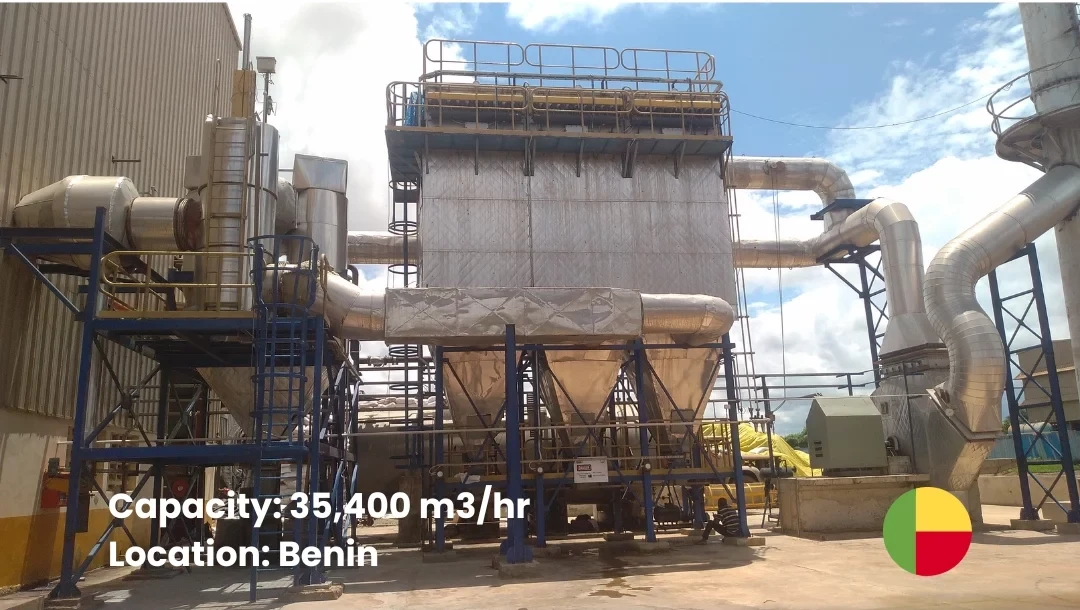 Boiler Bag Filter system installed in Benin with a capacity of 35,400 m³/hr.