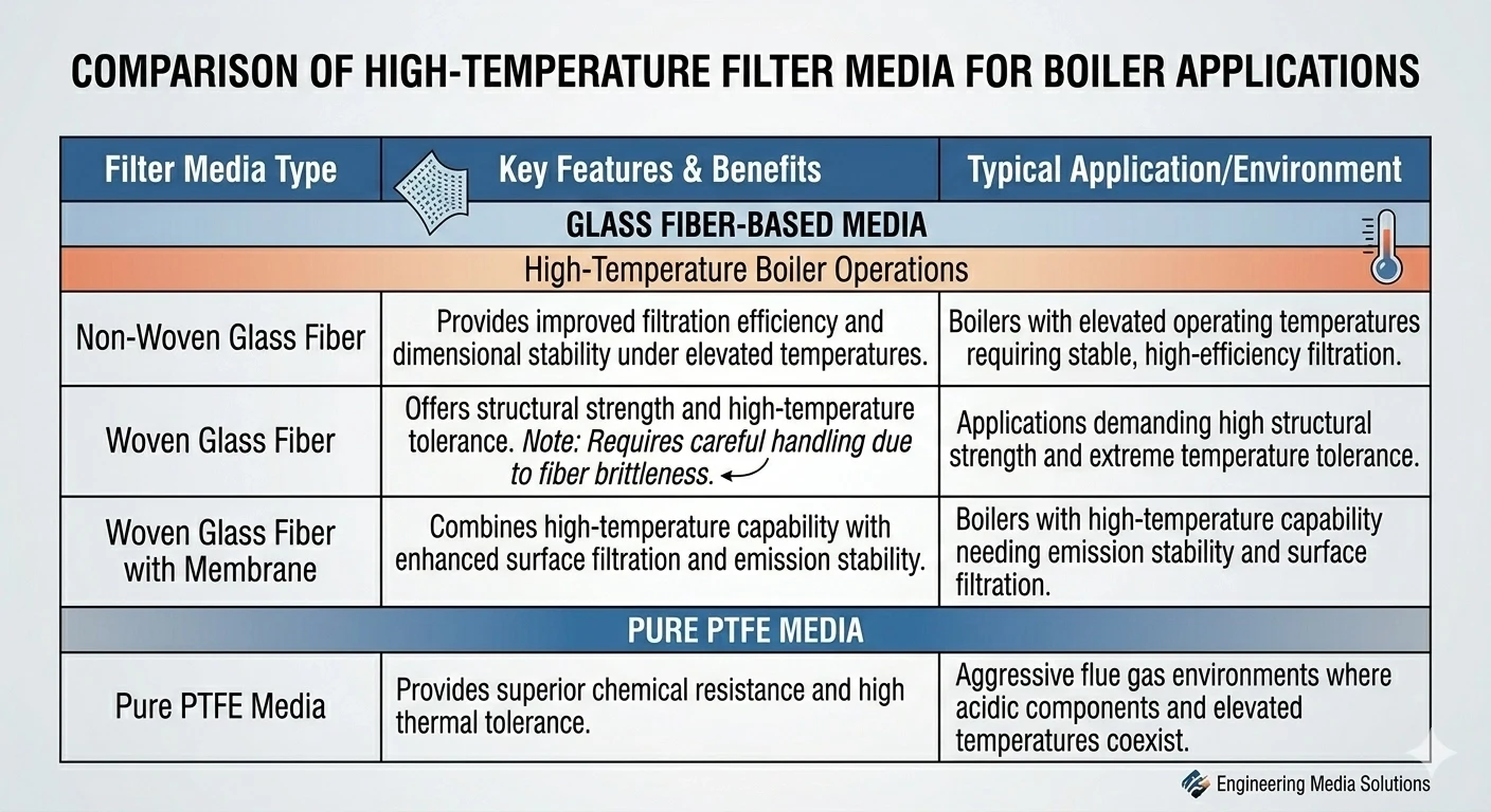 High-temperature filter media for boiler applications chart